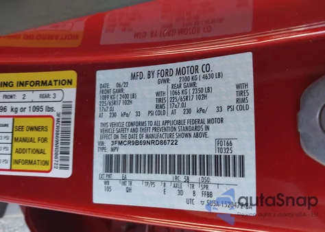 2022 Ford Bronco Sport Big Bend из США, поврежденный, VIN 3FMCR9B69NRD86722